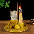 MOUGIGI 5.1-Inch 5-in-1 Yellow Ceramic Incense Holder - Fits Palo Santo, Sage, Incense Sticks/Cones, Small Candle, Smudge Burning Tray.Zen Altar for Meditation/Yoga, Aromatic Scents, Matches Friendly