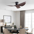 52" Black Walnut Grain Flush Mount Ceiling Fan, Remote No Light | Modern Low-Profile, Heat Resistant ABS Blades, 6-Speed Reversible Quiet DC Motor for Balcony, Living Room, Bedroom