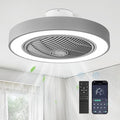 LEDIARY 22in Enclosed Ceiling Fan with Light and Remote, Grey Modern Bladeless Ceiling Fan with Bright Light, Led Flush Mount Ceiling Fans for Bedroom, Living Room, Kid Room(6 Speeds, 3000-6000K)