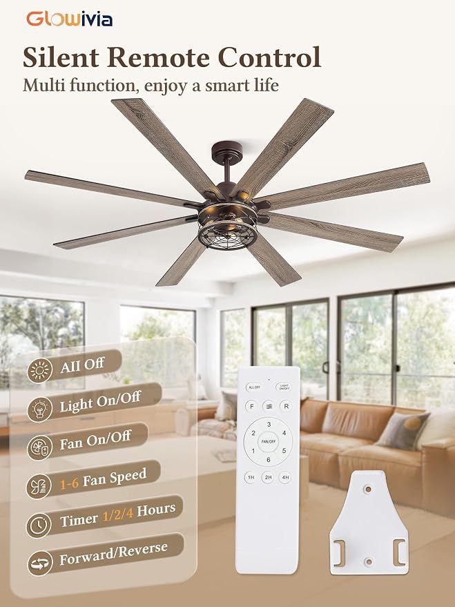 72 Inch Ceiling Fans with Lights, Farmhouse Ceiling Fan with Lights and Remote, Dual Finish 8 Blades Black Caged Rustic Ceiling Fans with 6 Speed Reversible Motor for Indoor/Covered Outdoor