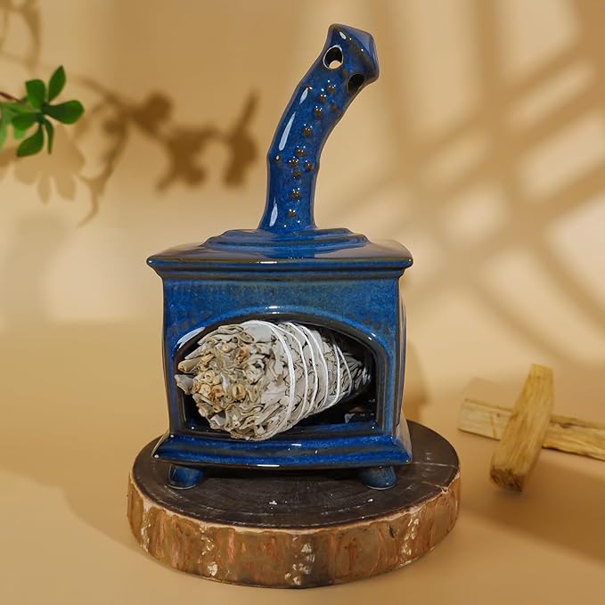 MOUGIGI Ceramic Palo Santo Holder & Mini Chiminea Smudge Bowl | Multi-Functional Burner for Sage Sticks, Incense Cones, Copal,and Candles |Perfect for Energy Cleansing,Yoga Meditation| Anxiety Relief