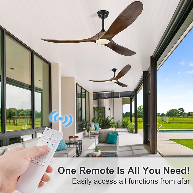 Eliora 72 Inch Ceiling Fans with Lights and Remote Control, Outdoor Ceiling Fan with Light High cfm Outdoor Ceiling Fan for Patio, Porch, 6 Speed Propeller Quiet DC Motor ETL Listed-Deep Walnut