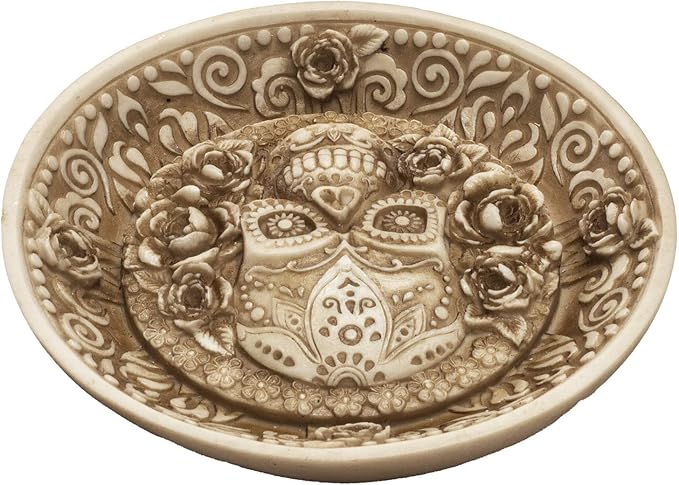 Pacific Giftware Day of The Dead Sugar Skull face Incense Burner Resin Figurine Dish