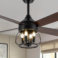 Dawn Whisper 52 Inch Rustic Farmhouse Ceiling Fans with Lights and Remote Quiet and Reversible DC Motor Black Industrial Caged Ceiling Fan for Bedroom Living Room