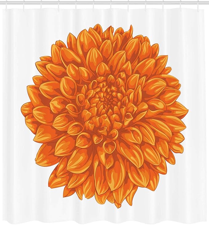 Ambesonne Dahlia Flower Shower Curtain, Funk Art Old Vintage Floral Leaf Love Valentine's Day Special Celebration Theme, Cloth Fabric Bathroom Decor Set with Hooks, 69" W x 70" L, Apricot Orange