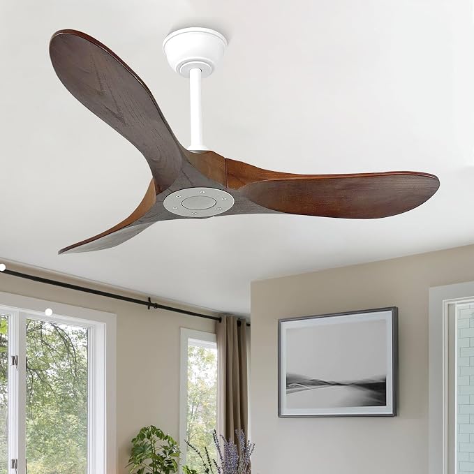 42'' Outdoor Ceiling Fan no Light,Solid Wood Ceiling Fan with Remote Control,Quiet and Reversible DC Motor with Large Airflow for Living Room,Patios,Gazebo (White+Dark Walnut)