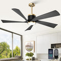 TXCSLY 52'' Ceiling Fans with Lights, Modern Ceiling Fan with Remote Control, Indoor Outdoor Ceiling Fan for Living Room, Bedroom, 5 Blade, 3 Color Temperature, Dimmable (Black & Gold)