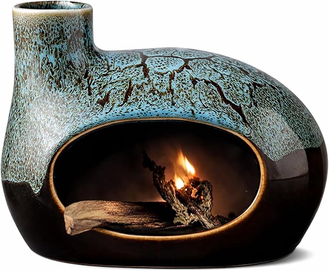Handcrafted Ceramic Palo Santo Holder – Artistic Incense Burner for Meditation, Mindfulness and Zen Home Decor – Wabi-Sabi Style Cone Sculpture, Gift for Yoga, Relaxation & Aromatherapy (Viridis)