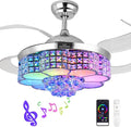 BAYSQUIRREL Retractable Ceiling Fan with Light and Remote/APP Control, Bluetooth Ceiling Fans with Speaker, RGB-LED Light 6 Speeds Reversible Blades,Chandelier Crystal Ceiling Fan with Lights
