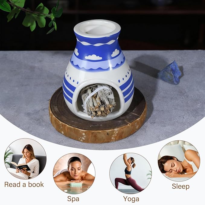 MOUGIGI Handcrafted Palo Santo Burner – Hopi-Inspired Ceramic Incense Dish for Aromatherapy – Suitable for Sage, and Cone Incense – Ideal for Energy Cleansing, Yoga, Meditation, Zen, Altar Décor
