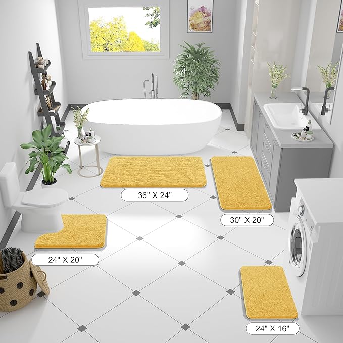 OLANLY Bathroom Runner Rugs 47x17, Extra Soft Absorbent Chenille Bath Rugs, Rubber Backing Quick Dry, Machine Washable Long Bath Mats for Bathroom Floor, Tub and Shower, Home Decor Accessories, Yellow