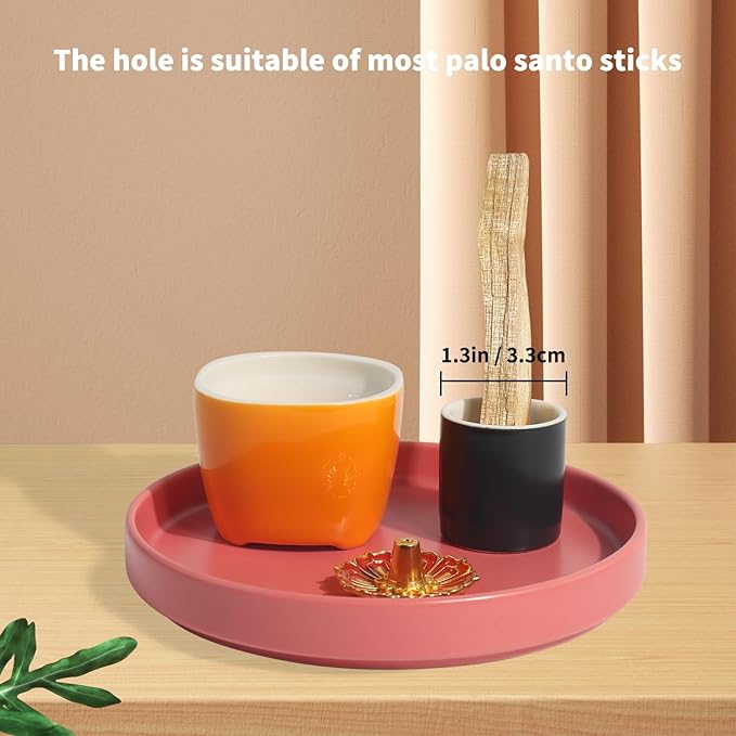 4 in 1 Incense Holder, 5.5" Ceramic Palo Santo Stick Holder, Sage Holder for Burning, Sage Incense Burner for Meditation Yoga Room and Home Decor