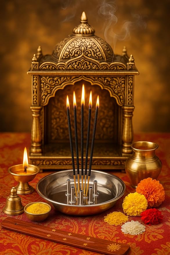 DBY Incense Stick Holder Plate Agarbatti Stand Stainless Steel Incense Holder with ash Catcher Plate (Pack of 1) Traditional Religious and Spiritual Use and Also for Ethnic Festival for Multipurpose