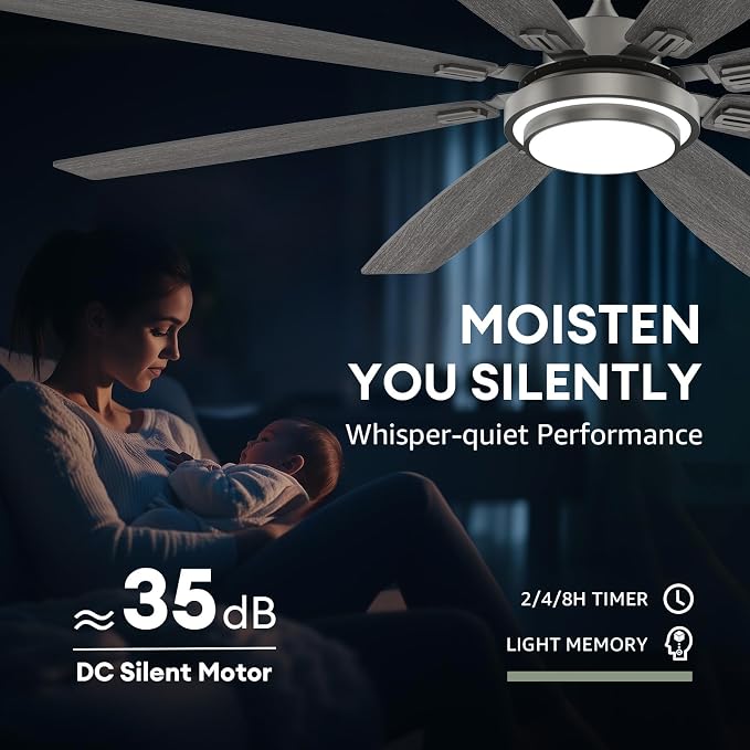 Fanbliss 72 Inch Grey Large Ceiling Fans with Lights and Remote Control, Modern Ceiling Fan with Quiet Reversible DC Motor, Ceiling fan Light for Living Room, Patio, Indoor, Outdoor