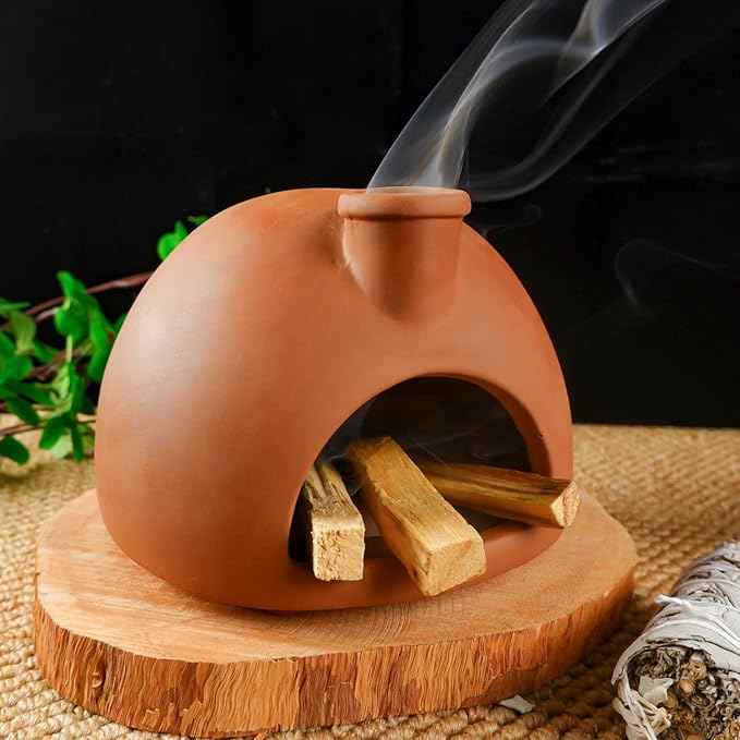 MOUGIGI Large Handmade Terracotta Palo Santo Holder - Chiminea Incense Dish with Chimney, Cone Burner for Sage, Ideal for Meditation, Zen, Yoga, Spa | Aromatherapy, Mindfulness, Altar Decor Gift