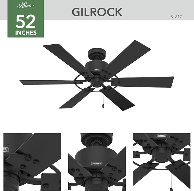 Hunter Gilrock, Indoor, Ceiling Fan, No Light, 52 inch, Matte Black