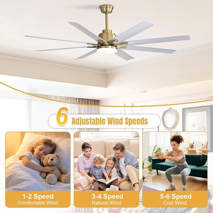 Sofucor 66 Inch Smart Ceiling Fans with Lights, Indoor/Outdoor Ceiling Fan with Light and Remote, Work with Alexa/Google, Reversible DC Motor, White Ceiling Fan Light for Living Room Bedroom Patio