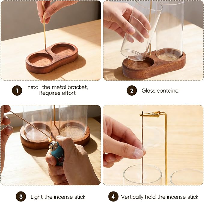 2 in 1 Incense Holder for Sticks, Glass Incense Burner with Storage, Upside Down Hanging Incense Holder with Ash Catcher for Meditation, Yoga, Spa Room & Home Decor
