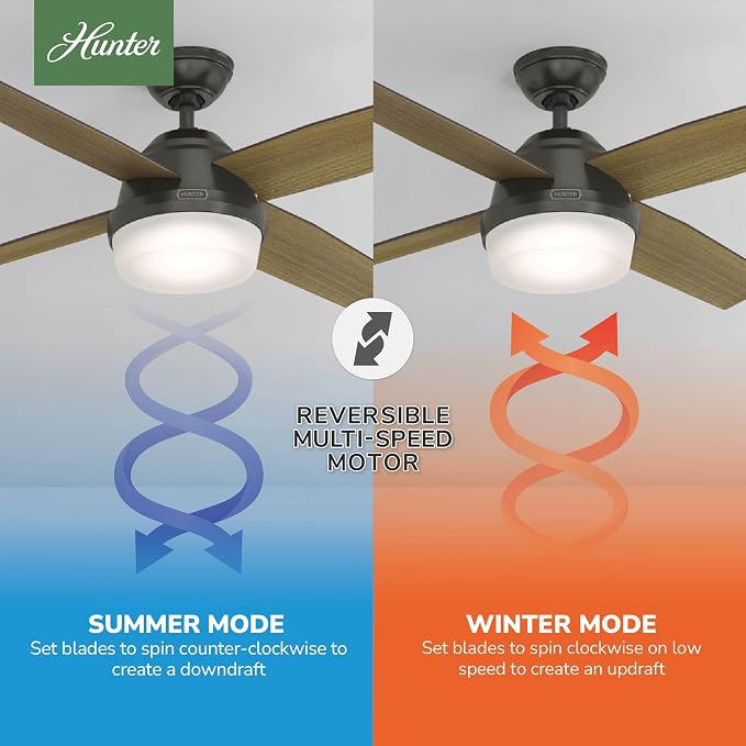 Hunter Dempsey, Indoor, Ceiling Fan, Modern, Quiet, 52 inch, Noble Bronze | with LED Light and Remote Control, Standard Mount, 4 Blades, For Bedroom, Living Room, Kitchen, 59446