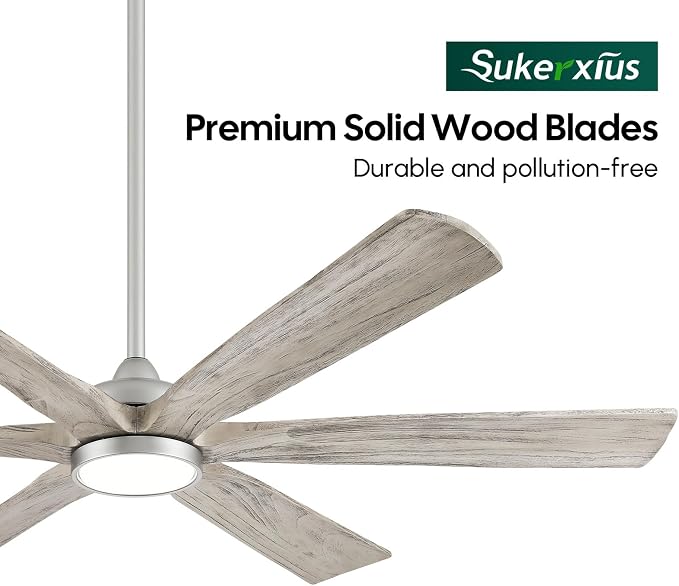 60 Inch Smart Outdoor Ceiling Fan with Light, Remote/Alexa/App Control, ETL Listed Quiet DC Motor, 8268 CFM High Airflow, 6 Modern Solid Wood Blades, for Indoor Living Room Bedroom, Covered Patio