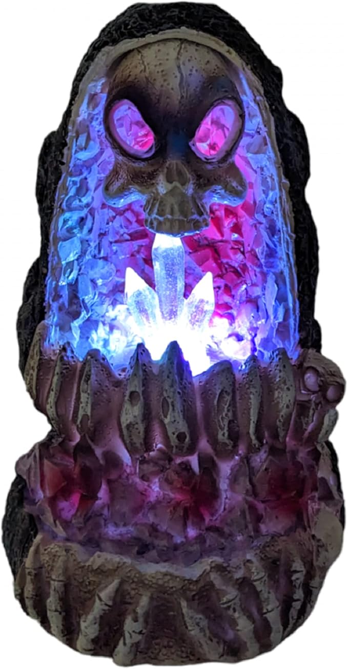 Geode Skull Back Flow Incense Burner w/LED - 6"