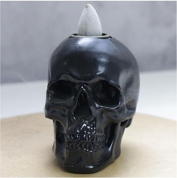 Skull Backflow Incense Burner Holder, Resin Skeleton Statue Aromatherapy Ornament, Goth Halloween Decoration