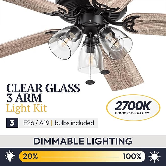 Prominence Home Saybrook 52 Inch Farmhouse LED Indoor Ceiling Fan with Light, Pull Chain Control, 5 Dual Finish Blades, Reversible Motor, Bronze