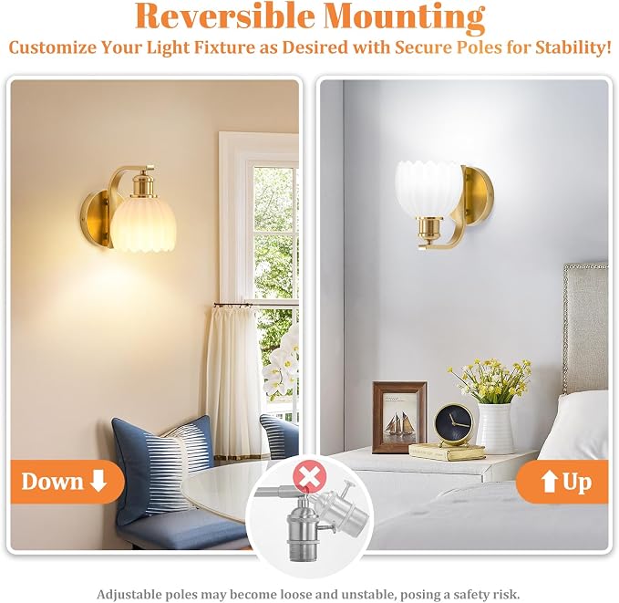 VerRon Rechargeable Battery Operated Wall Sconce with Milky White Glass Lampshade, Wireless Wall Scone Decor with Remote Control, 15 Colors Gold Wall Light for Bedside Hallway Bedroom Doorway