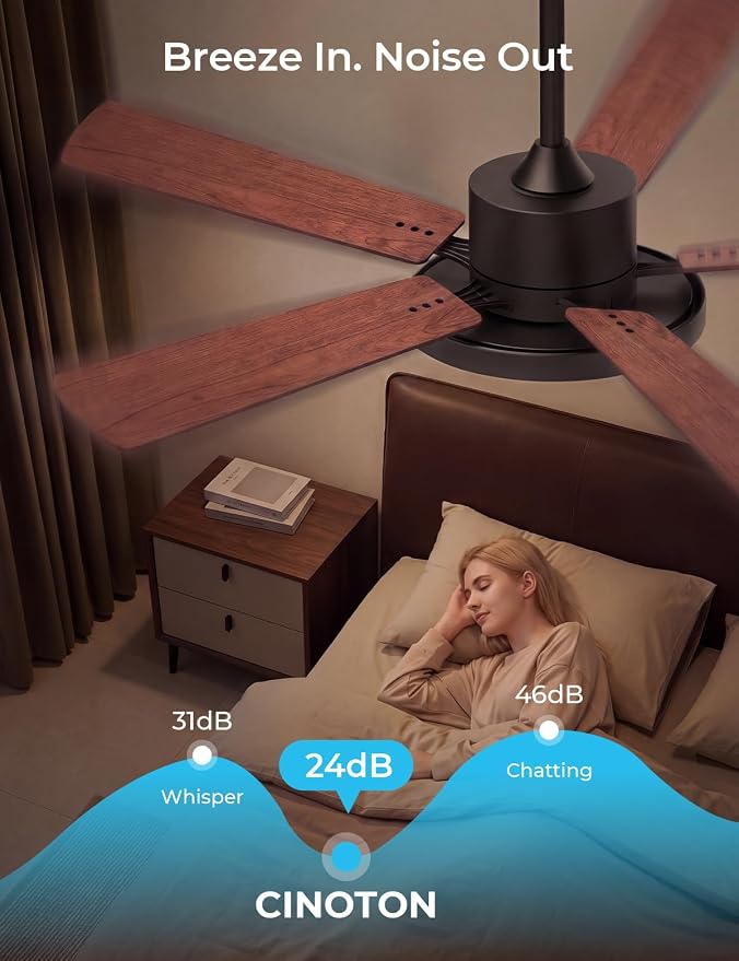 CINOTON Smart Ceiling Fan with Lights, 52'' RGBCW Ceiling Fan with Lights and Remote App Voice Control, Reversible DC Motor, 2600lm LED, 6 Speeds & 2 Fan Mode, Quiet Fan for Bedroom, Living Room Brown