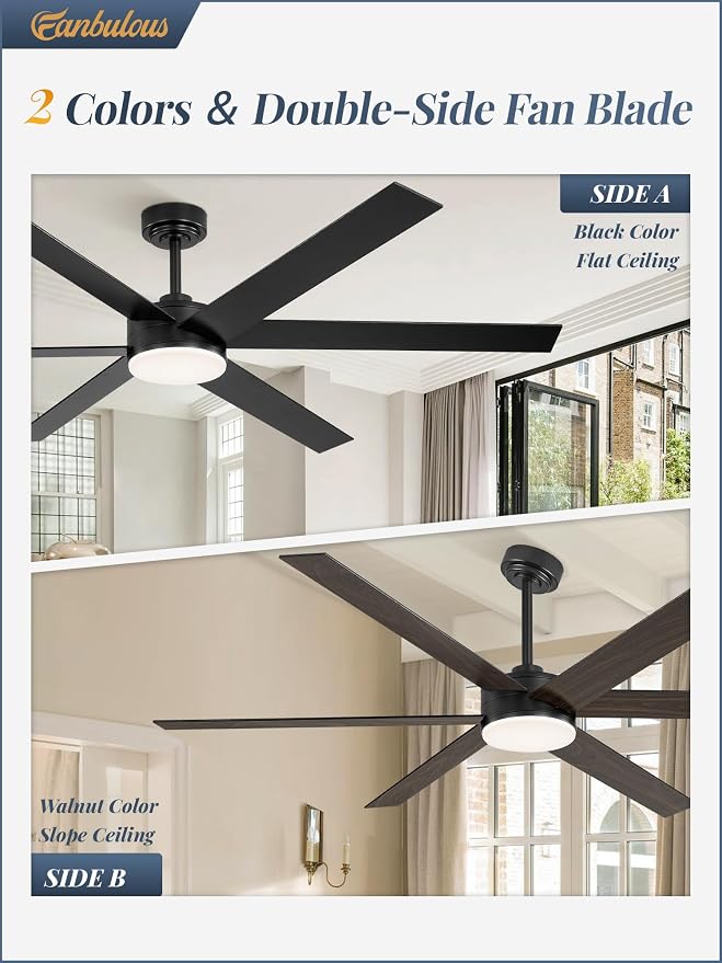 Fanbulous 66 Inch Ceiling Fans with Lights and Remote, Reversible 6 Blades, Dimmable, 3000K-6000K Adjustable, Outdoor Ceiling Fans for Patios, Large Ceiling Fan for Indoor or Covered Outdoor, Black
