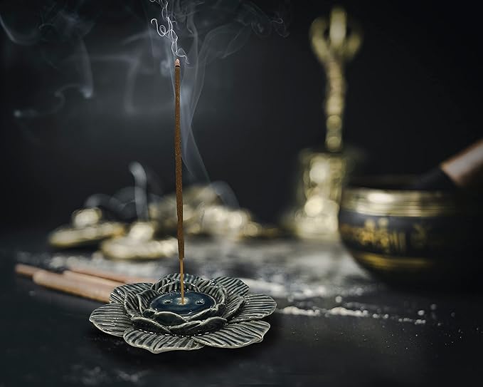 Aakriti Premium Wooden Handmade Incense Holder Incense Burner Aromatherapy Ornament Home Decor Meditation Yoga Incense with Unique Design (Grey Lotus)