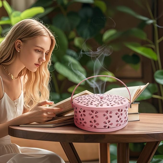 Mosquito Coil Holder, Portable Mosquito Coil Burner, Suitable for Indoor and Outdoor Camping (Pink)