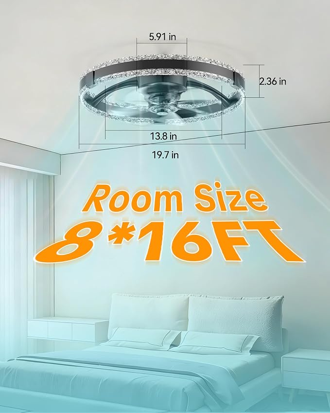 RGB Low Profile Ceiling Fan with Lights,RGB Ceiling Fans with Lights and Remote, 3000-6500K Dimmable Modern Flush Mount LED Fan Lights, 6 Wind Speeds Ceiling Fans for Bedroom