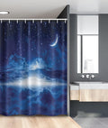 Ambesonne Fantasy Stall Shower Curtain, Night Sky with Moon Falling Stars Clouds Horizon Mysterious Space Art, Fabric Bathroom Decor Set with Hooks, 54" W x 78" L, Navy Blue and White