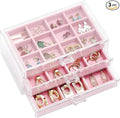 ProCase Earring Holder Organizer Jewelry Box with 3 Drawers, Acrylic Clear Earring Case with Adjustable Velvet Trays for Women - Pink, 3 Layers