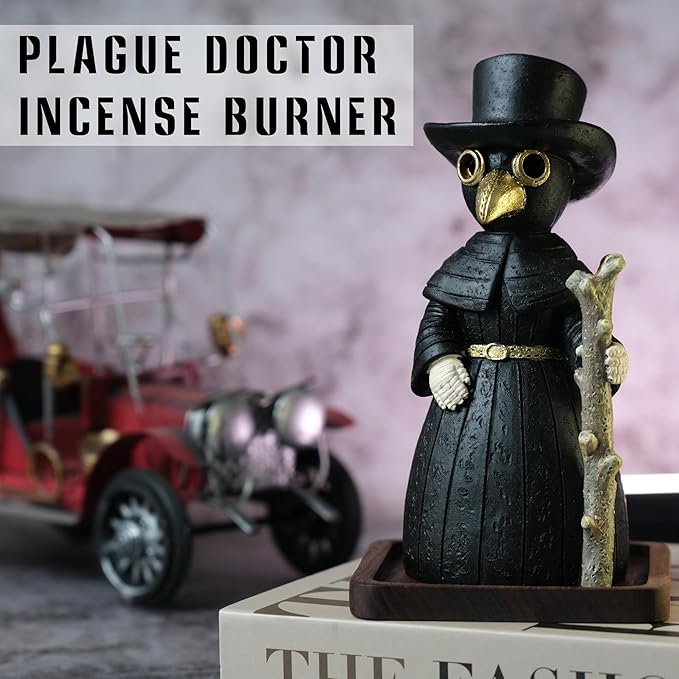 2026 Upgrade Plague Doctor Incense Holder, Plague Doctor Cone Burner Eyes Will Smoke, Handmade Craftfor Desktop Resin Ornament for Home Decoration, Effective Stress & Anxiety Relief. (Large Doctor)