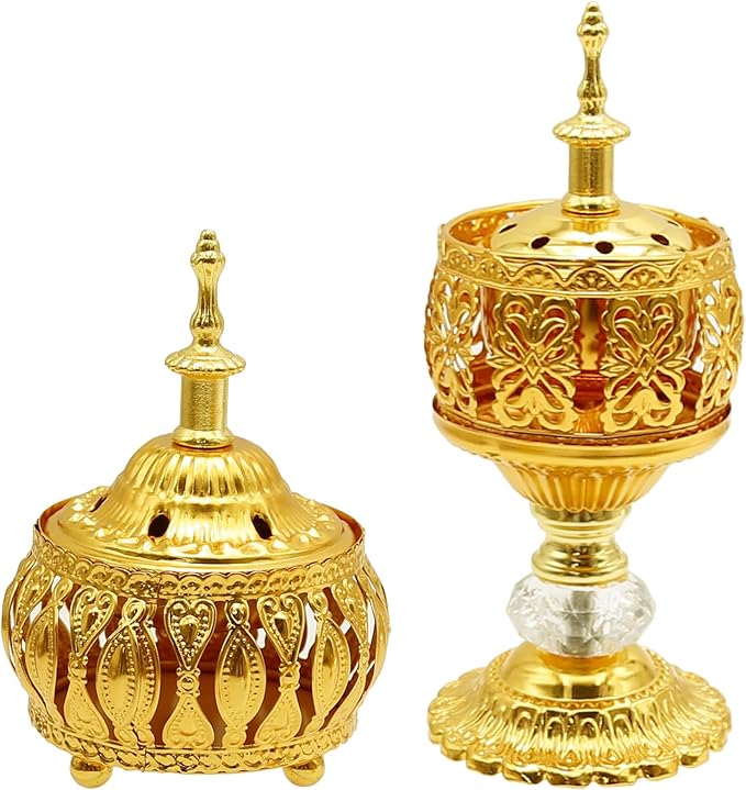 2 PCS Metal Incense Burner Vintage Cone Incense Burner Incense Stick Holder Antique Arabic Incense Burner Pot for Yoga SPA Home Decor