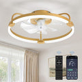 LEDIARY Ceiling Fans with Lights and Remote, 20'' Low Profile Ceiling Fan with Light, 3000-6000K Dimmable Fandelier LED Fan Light, 6 Wind Speeds, Gold Modern Flush Mount Ceiling Fan for Bedroom