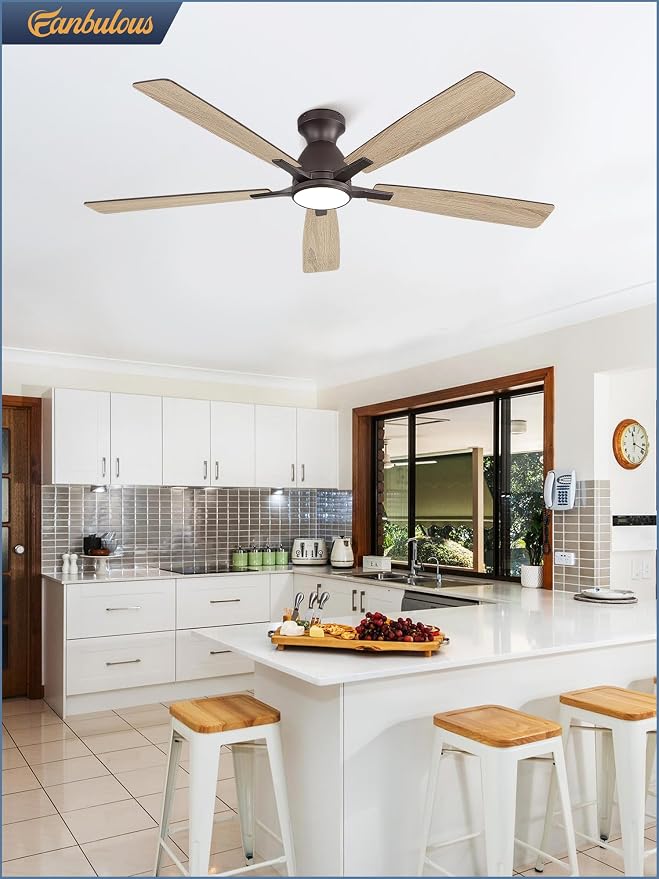 Fanbulous 60" Flush Mount Ceiling Fan with Light, Remote & App, Oil Bronze | 3CCT 20W LED, 6-Speed Quiet Reversible Motor, Modern Low Profile Flush Mount, Ideal for Bedroom/Living Room/Kitchen.