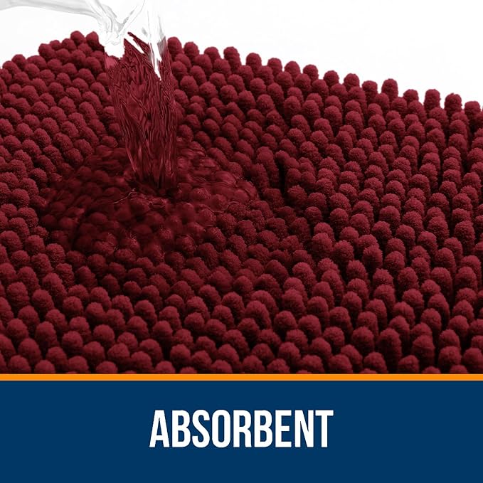 OLANLY Bathroom Runner Rugs 59x20, Soft Absorbent Chenille Bath Rugs, Rubber Backing Quick Dry, Machine Washable Long Bath Mats for Bathroom Floor, Tub and Shower, Home Decor Accessories, Burgundy