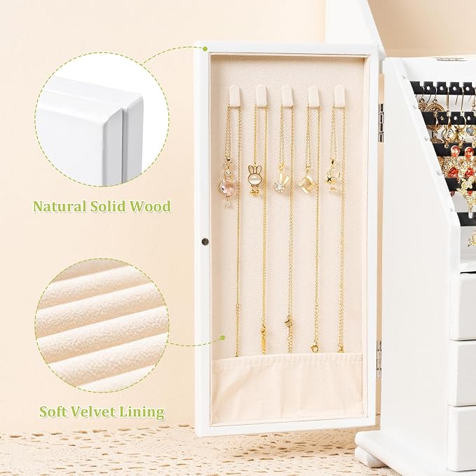 Jewelry Box Organizer, Rustic Wooden Jewelry Boxes for Women Girls, Large Storage Earring Holder Organizer Display for Earrings Necklaces Rings Bracelets (White)