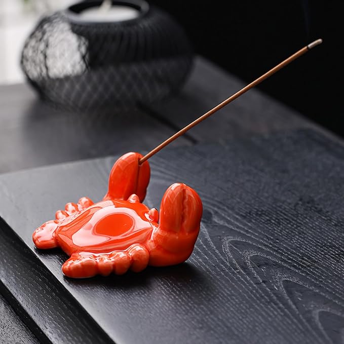 Cute Crab Incense Holder, Ocean Animal Ceramic Incense Burner for Sticks, Yoga Meditation Home Office Desktop Decor, Unique Coastal Ornament