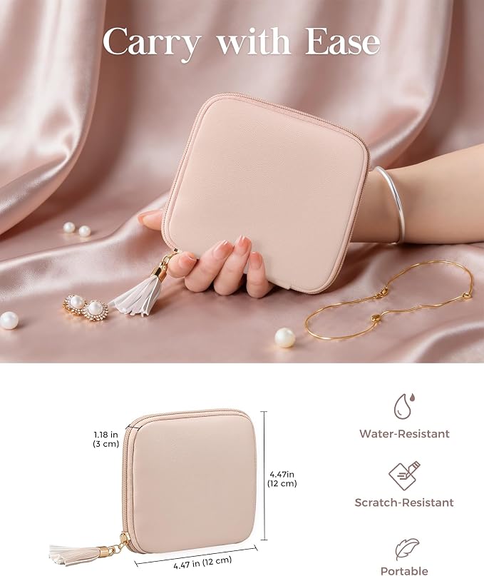 Lolalet Travel Jewelry Case Organizer, Soft Jewellery Pouch -Apricotpink | Storage Bag for Traveling Women, with Multi Compartments for Packing Necklaces, Earrings, Bracelets