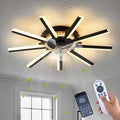 Modern LED Ceiling Fan with Light, 30" Low Profile Flush Mount Fandelier with Remote Dimmable 6 Speed Smart Ceiling Fan for Bedroom Living Room Dining Room