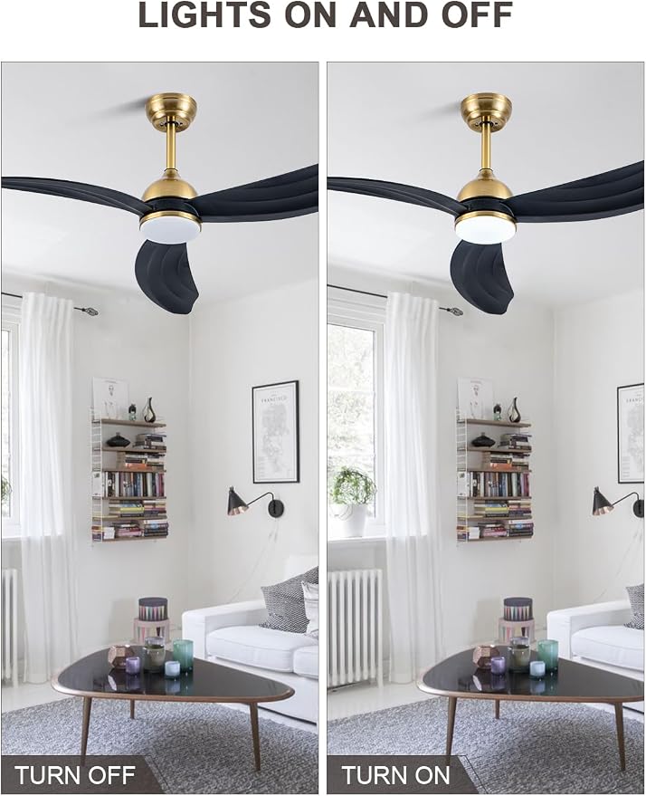Bella Depot 52 Inch Black and Gold Ceiling Fan with Light, Modern Chandelier Ceiling Fan with Dimmable LED Light, Rustic Fandelier Fan with Quiet DC Motor for Living Room Bedroom