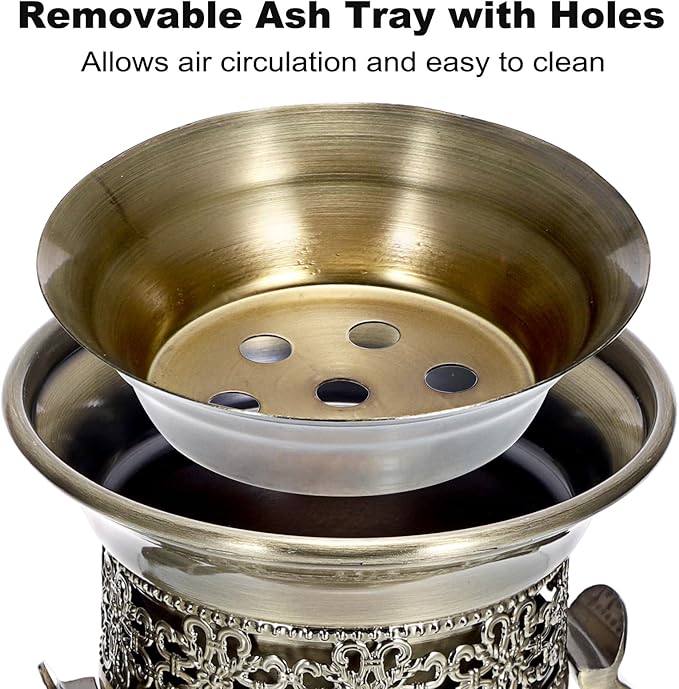 JUXYES Vintage Incense Burner Holder with Ash Catchers and Tongs, Metal Censer Antique Charcoal insencents Burner Zinc Alloy Spiritual Aromatherapy Yoga Meditation Retro Home Decoration