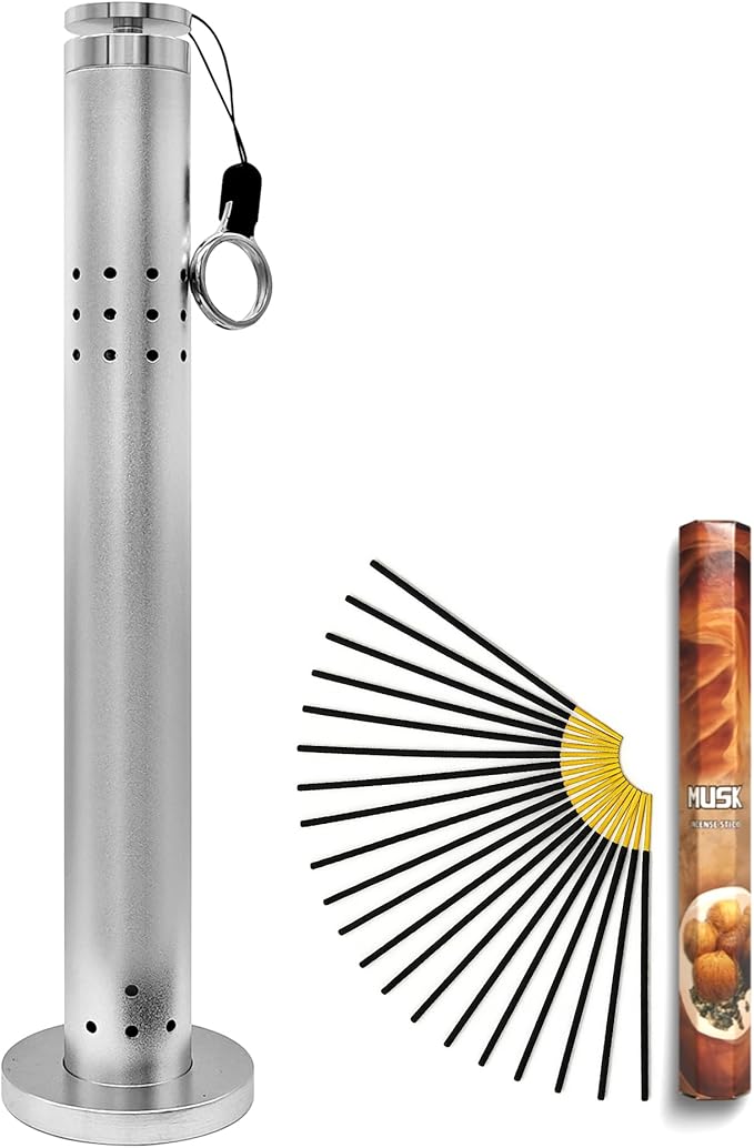 Aluminum Alloy Incense Holder for Sticks, Hanging Incense Burner Holder with Ash Catcher & Hook, Outdoor Incense Stick Holder, with 20 Incense Sticks, for Home, Outdoor, Camping, Meditation, Yoga, Spa