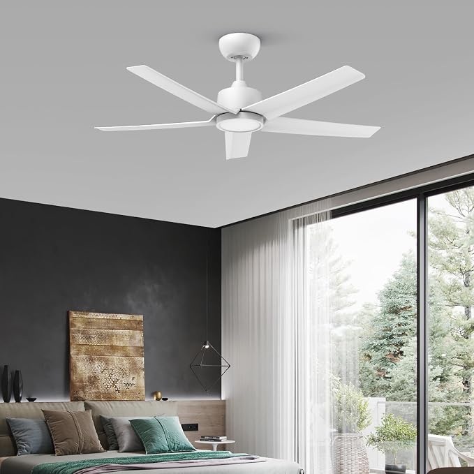 ocioc 44" Ceiling Fans with Lights,White Ceiling Fan with Light and Remote,Reversible Airflow,6 Speeds,Timer,Dimmable,Modern Ceiling Fan for Bedroom,Patios Indoor/Covered Outdoor Use