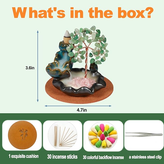 Dreamgirnh Backflow Incense Burner, Waterfall Incense Holder, Gemstone Money Tree Home Decoration, Office Desk Accessories for Women, House Warming Gifts New Home Fathers Day Dad Gifts