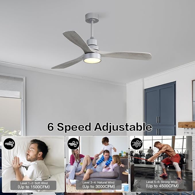 Sofucor Smart Ceiling Fan, 52" Low Profile Ceiling Fans with Lights and Remote, Compatible with Alexa/Google/App, 3-Color Light 6-Speed DC Motor Reversible Timer for Bedroom Living Room Patio Outdoor